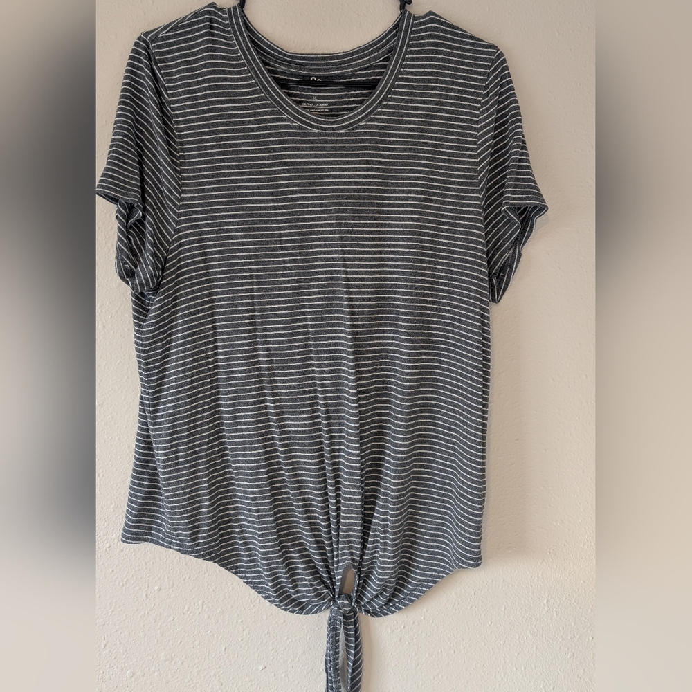 SO Black and White Striped Tie-Front Top